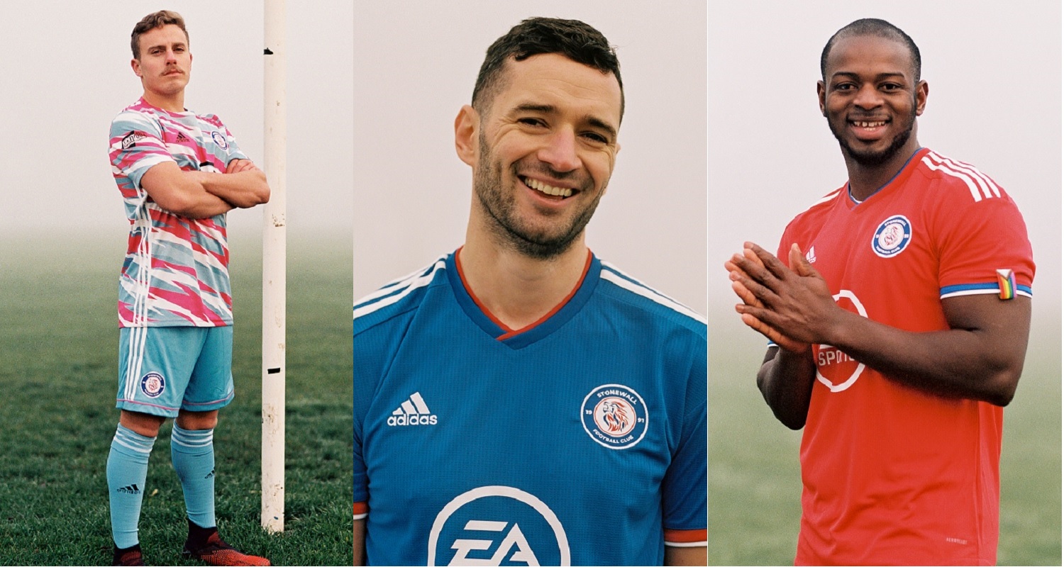 Stonewall FC footballers share LGBTQ-tastic new kits – including one inspired by trans flag – Attitude