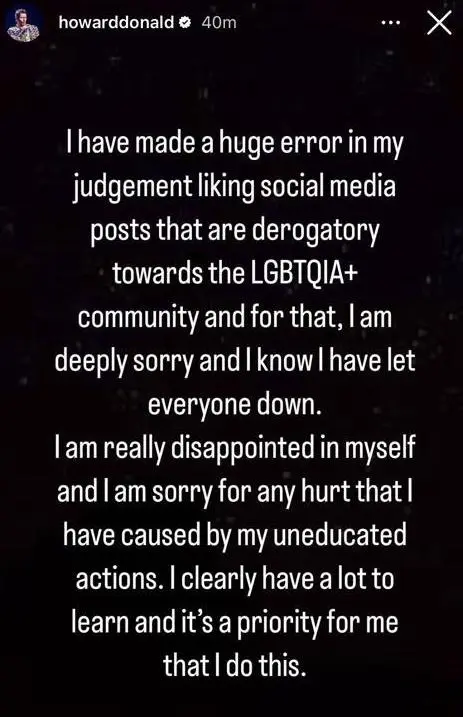 Howard Donald's apology