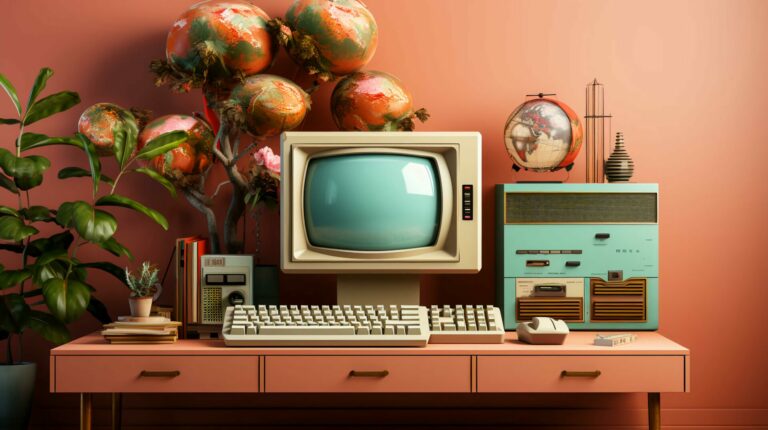 Stylised image of a retro computer on a desk