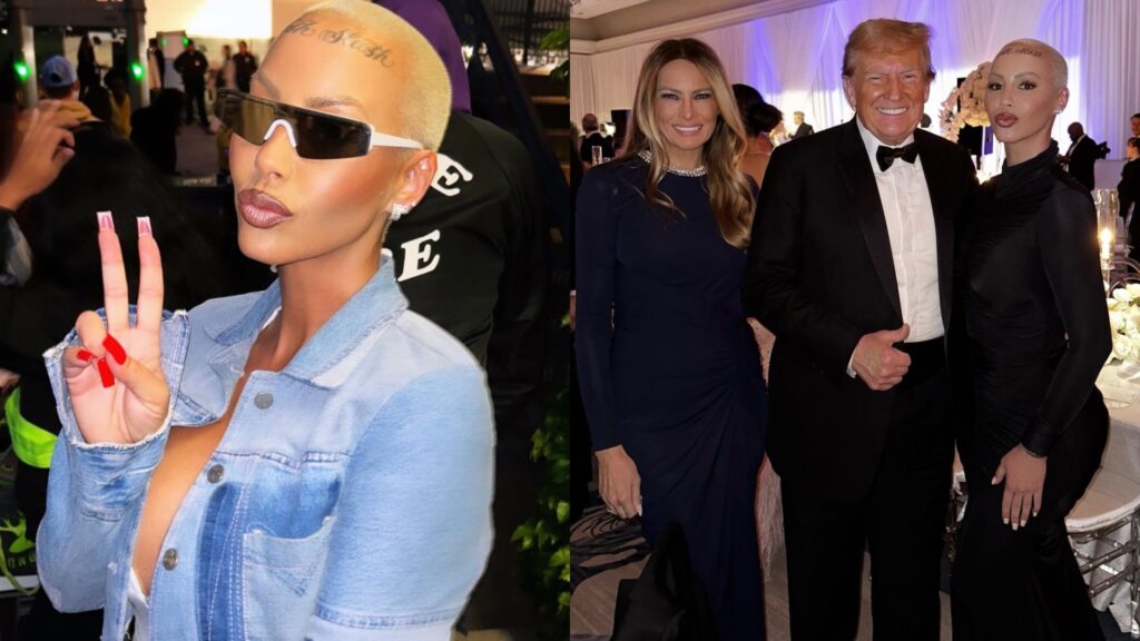A solo shot of Amber Rose, left, and posing with Melania and Donald Trump in a picture posted on Tuesday
