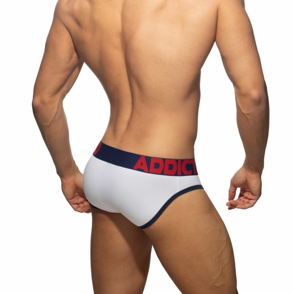 Male model wearing white briefs