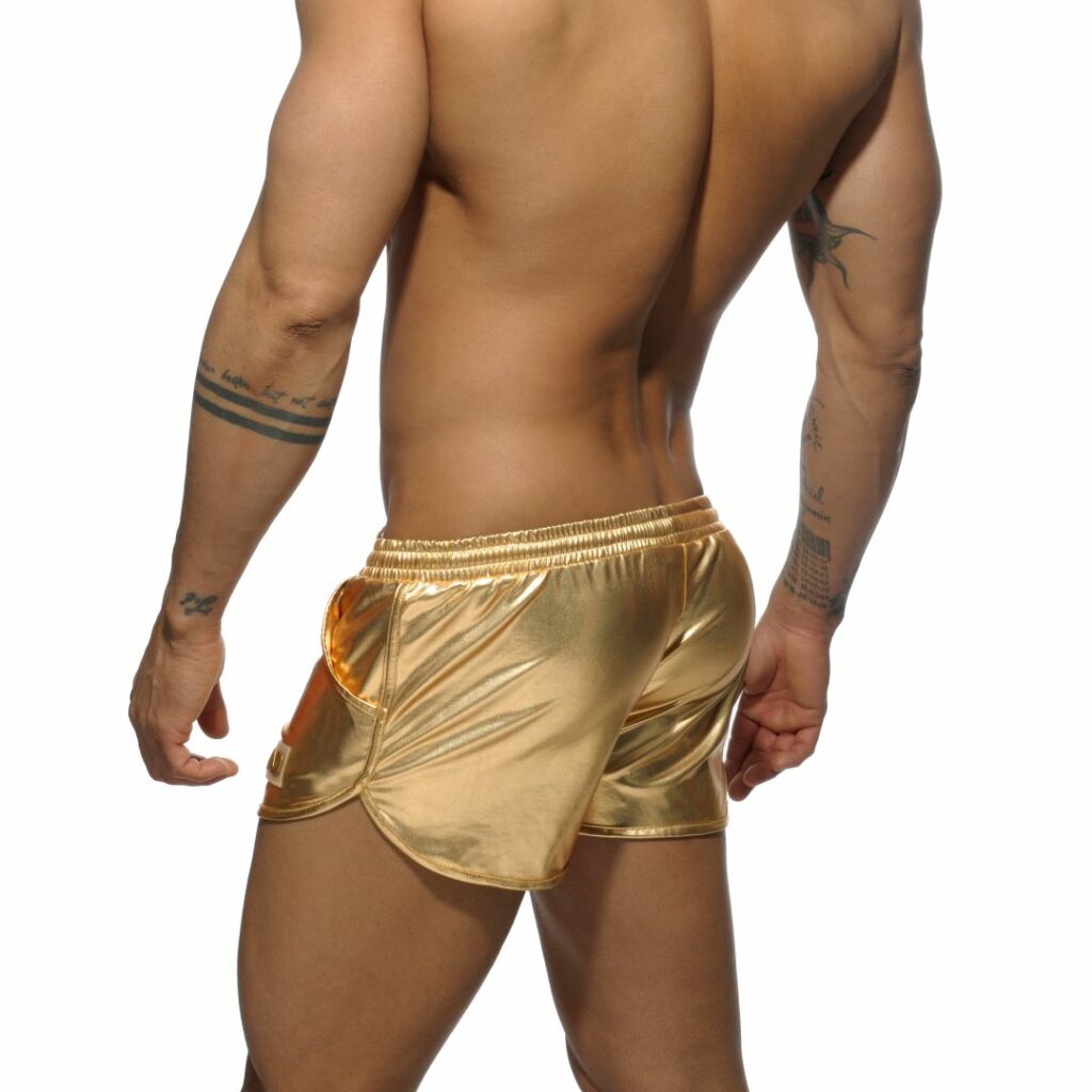 Male model wearing goldshorts