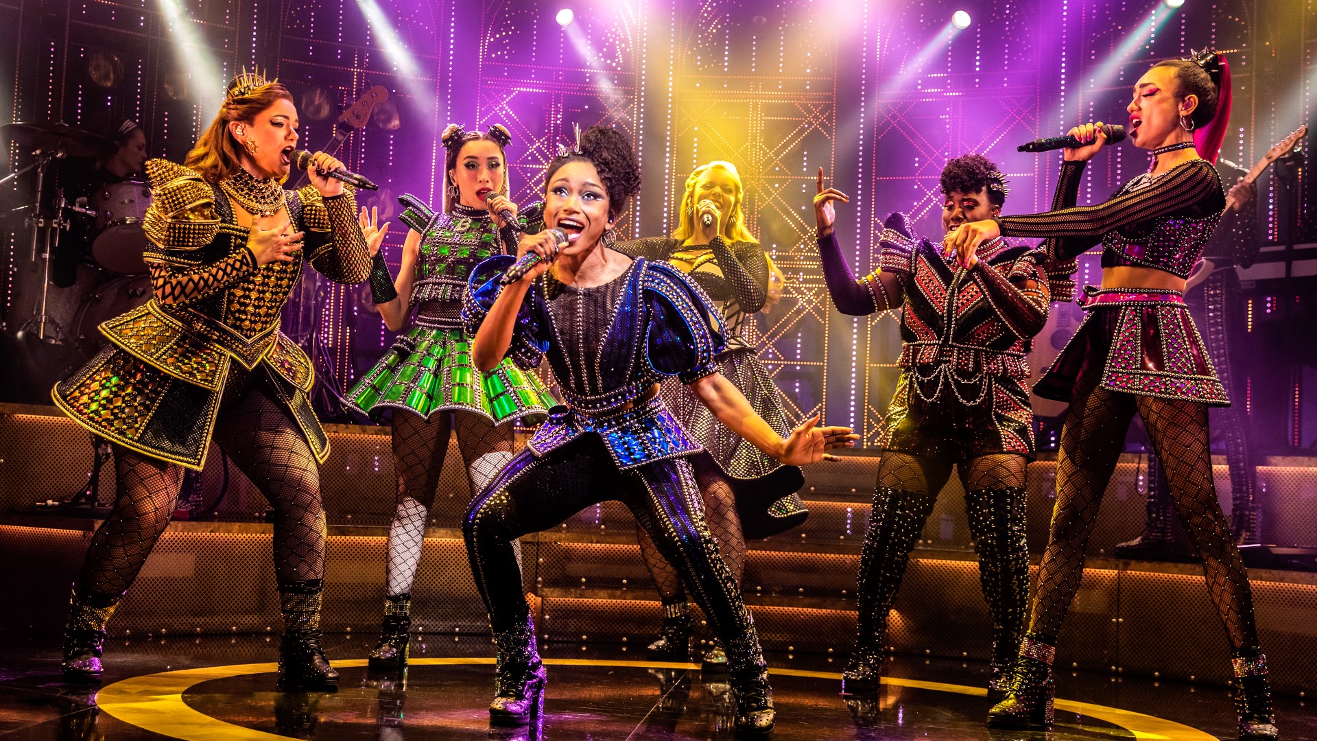 Janiq Charles as Catherine Parr and the cast of SIX the Musical (Image: Pamela Raith)