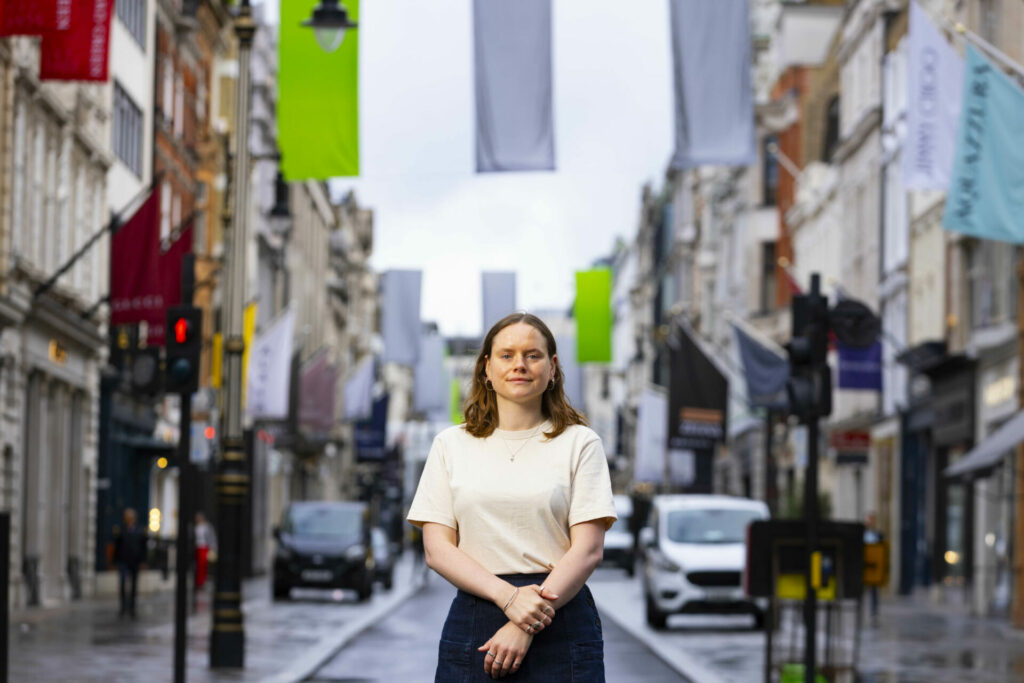 Lizzie Munn at the unveiling of their collection of new flags titled ‘The sun speaks’ at Bond Street in London (Image: David Parry/PA Media Assignments)