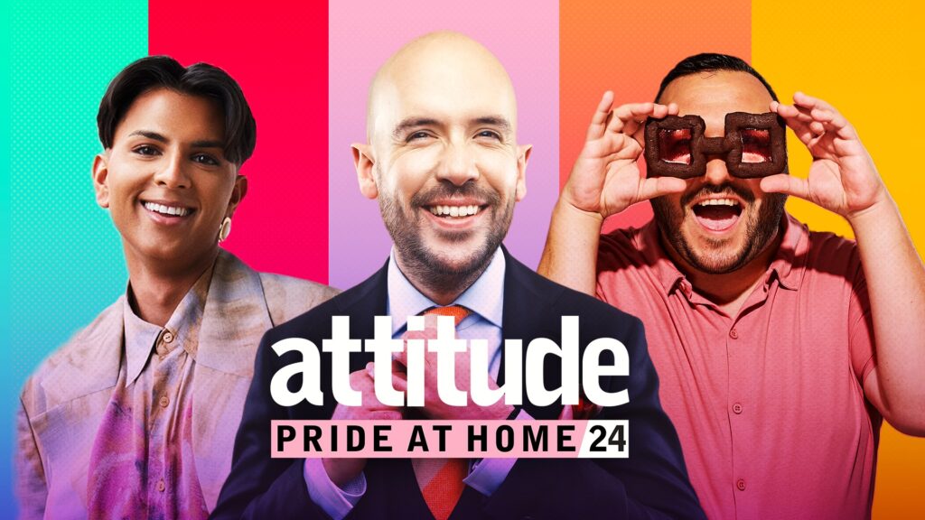 Composite of three people with the Attitude Pride at Home logo