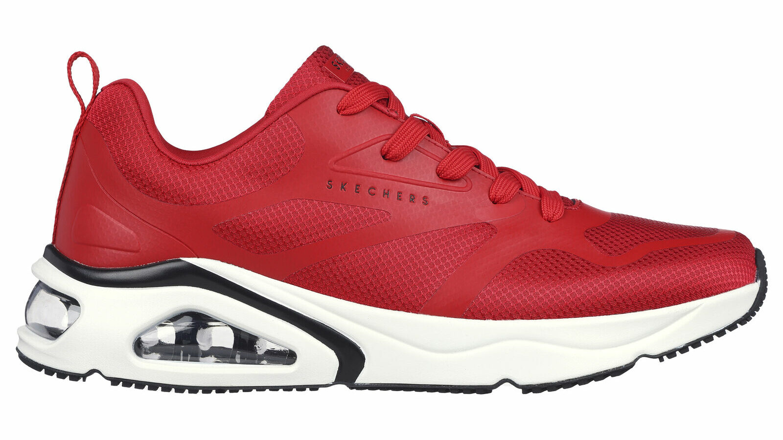 A red Skechers trainer