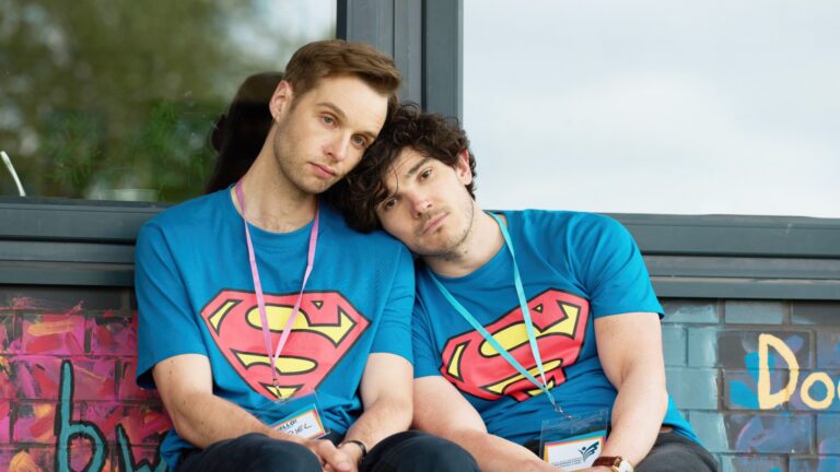 Lost Boys & Fairies' Sion Daniel Young and Fra Fee in Superman t-shirts