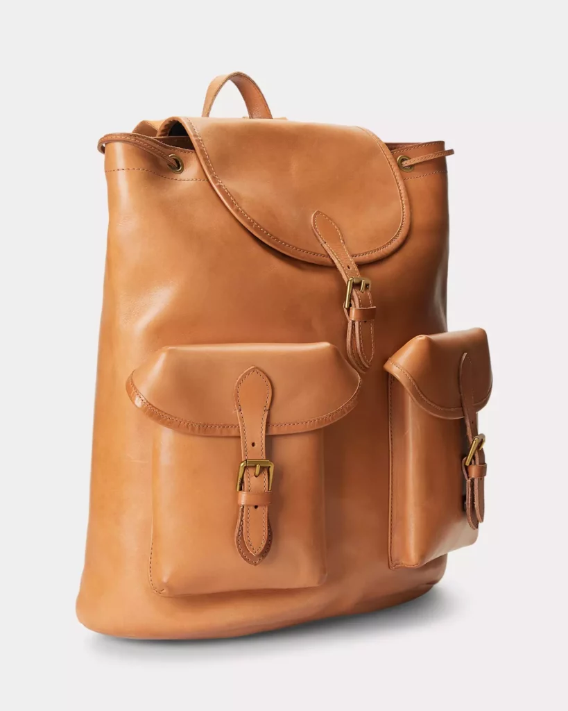 A brown leather backpack