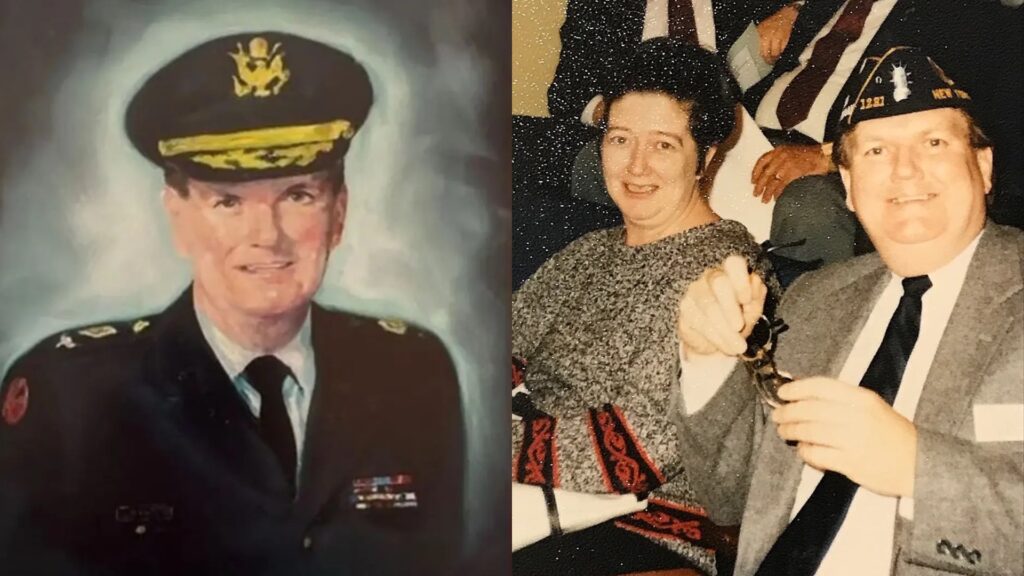 A picture of Col Edward Thomas Ryan in uniform in his youth, and right, later in life