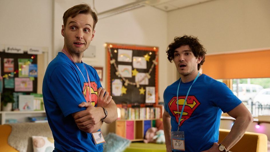 The two lead actors from Lost Boys and Fairies in character wearing Superman t-shirts