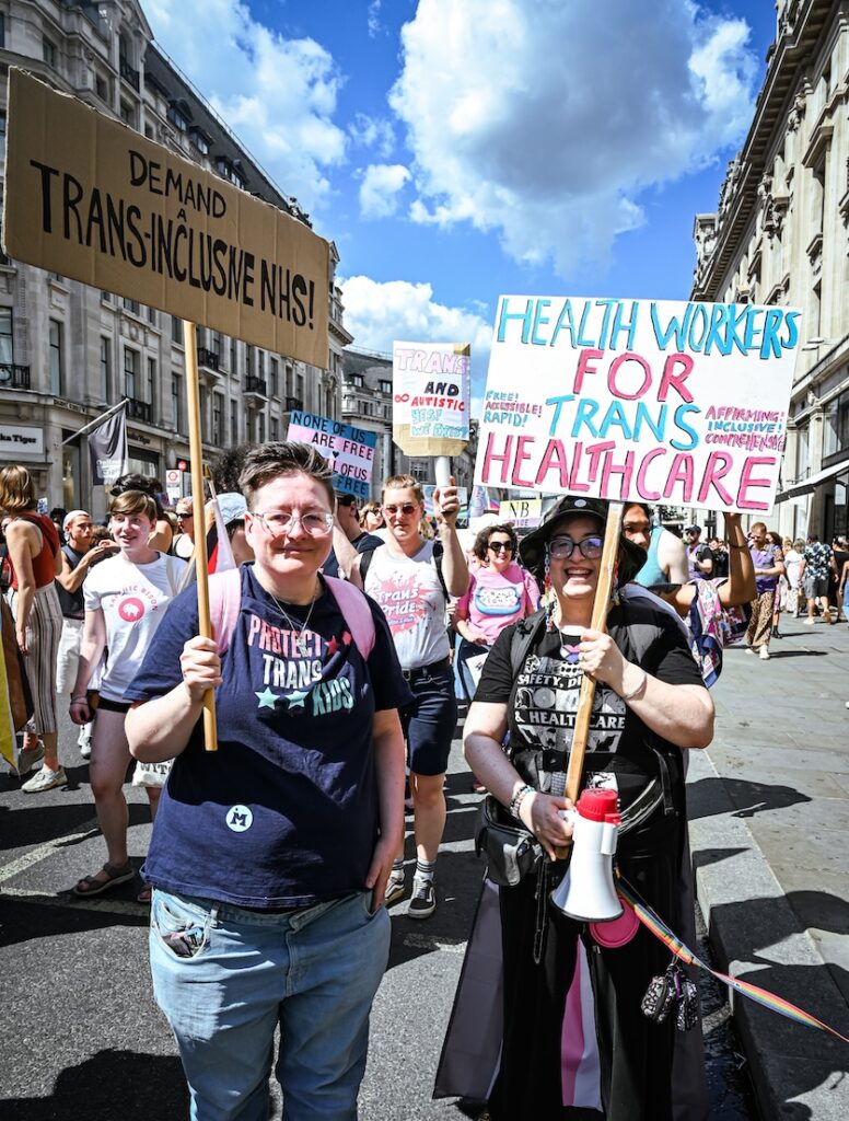 Pride-goers protesting NHS restrictions on trans healthcare