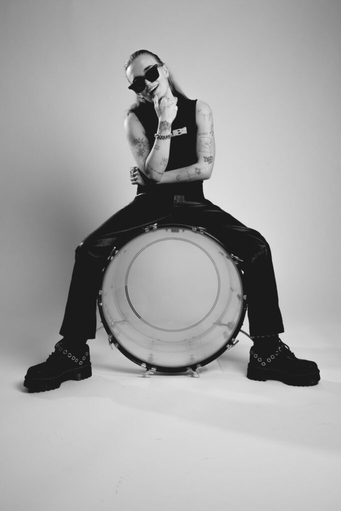 G-Flip sitting on a drum