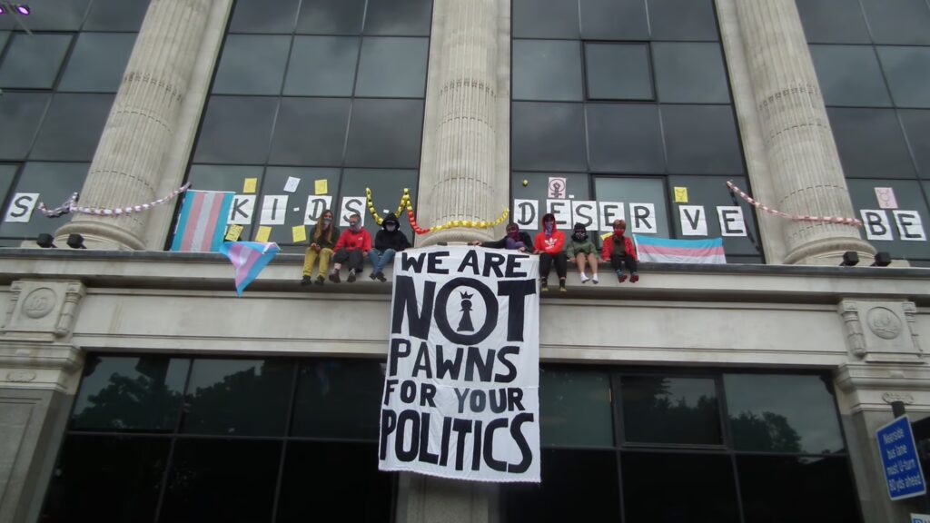 Protestors scaling the NHS building in London over the weekend