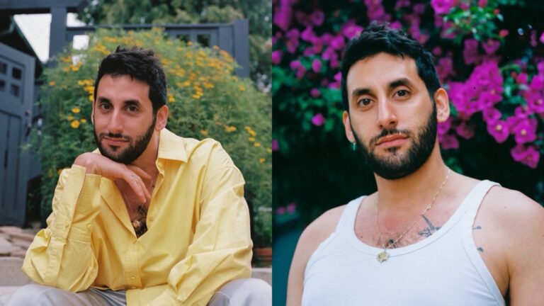 A composite of images of the writer, one in yellow, one in a white vest