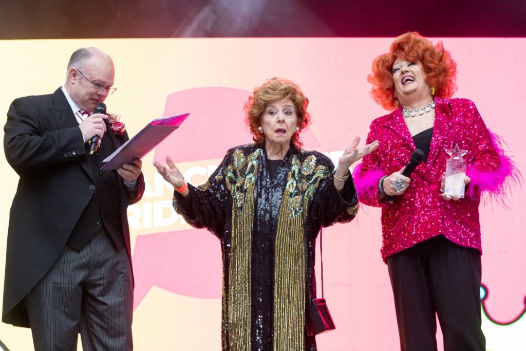 Barbara Knox on stage at Manchester Pride 2024