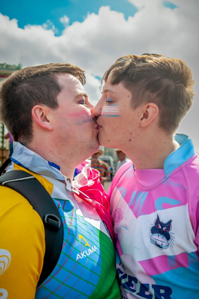 Two Brighton Pride goers kissing