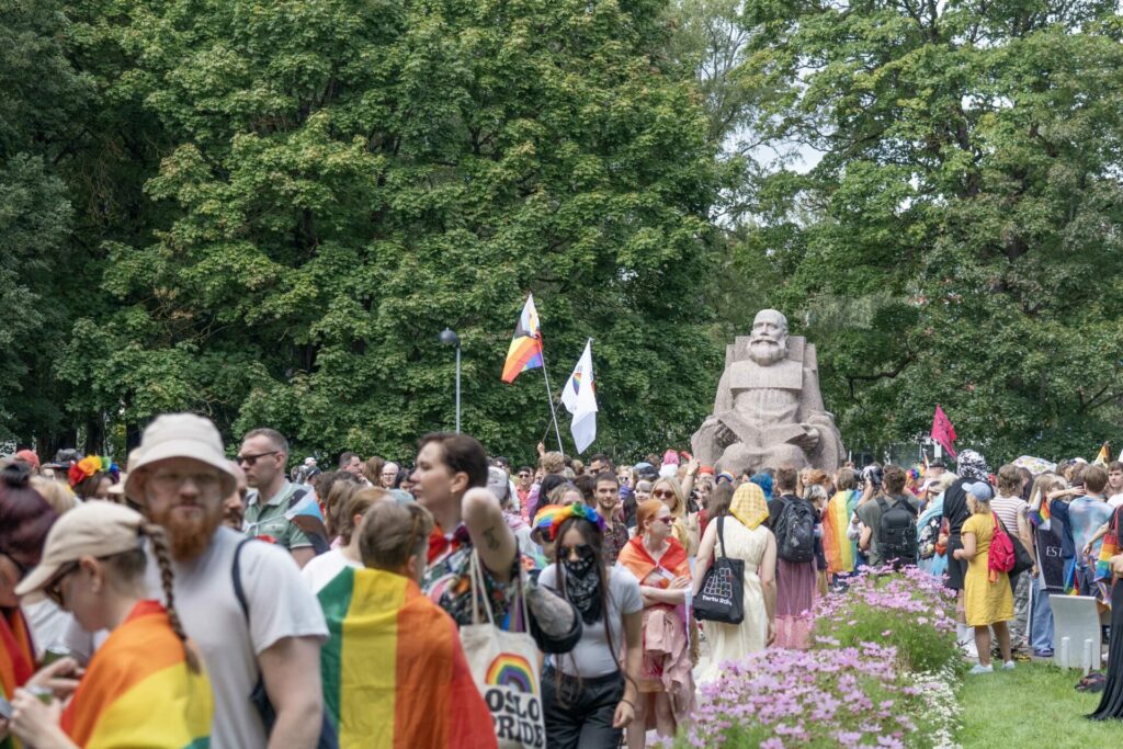 Pride marchers gathering in Hurda Park