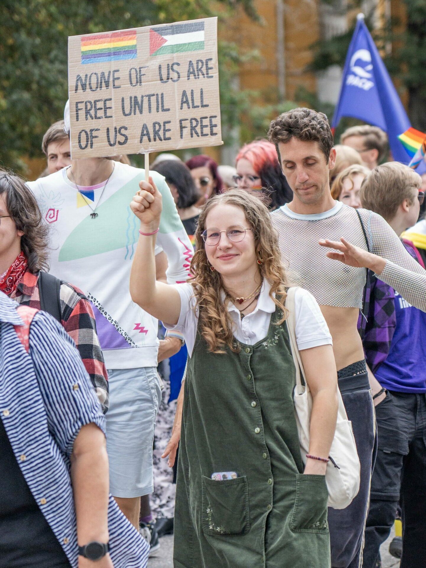 Pro-Palestine placard at Tartu Pride