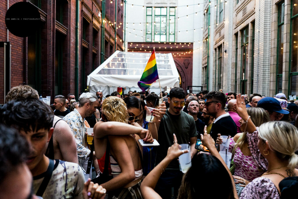 A crowd of people dancing