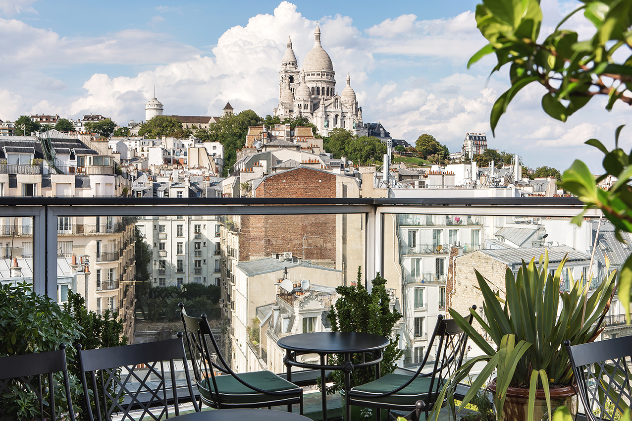 Basilica du Sacré-Cœur as viewed from the rooftop of Hôtel Rochechouart