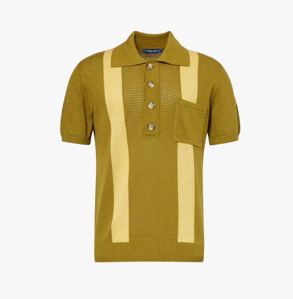 Olive stripe crochet polo shirt