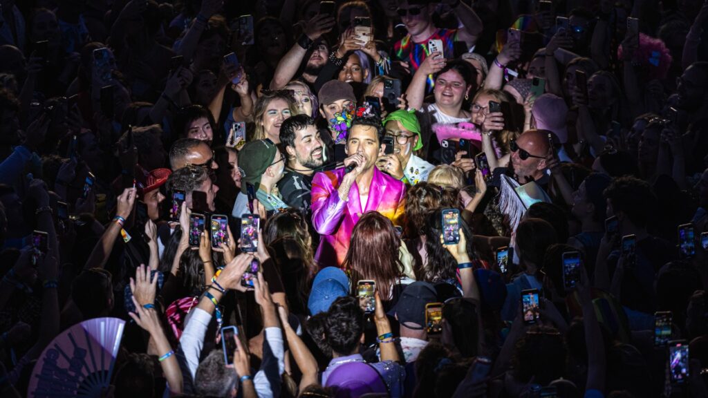 Mika performs from the crowd on the second night of Brighton Pride (Image: James Daly)