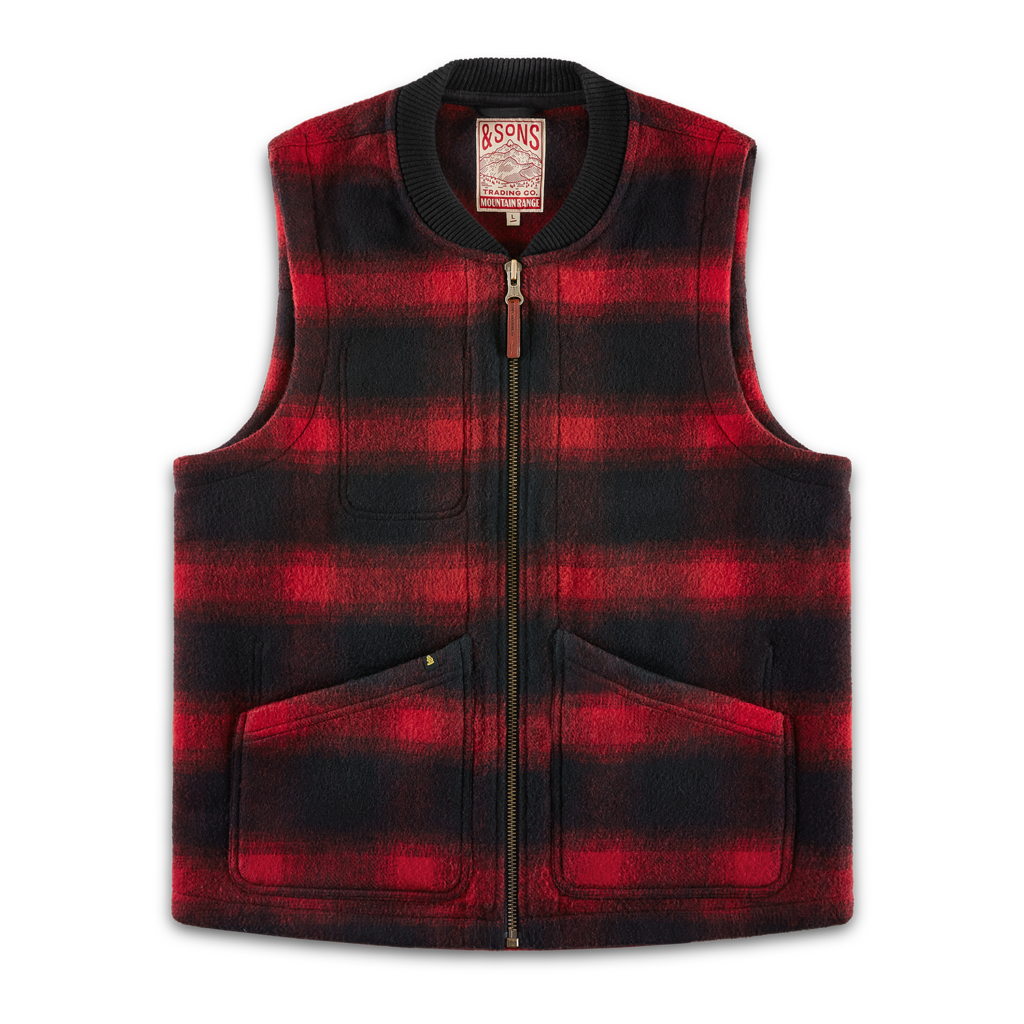 &Sons red check gilet