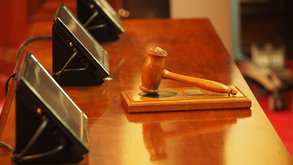 A gavel in a courtroom