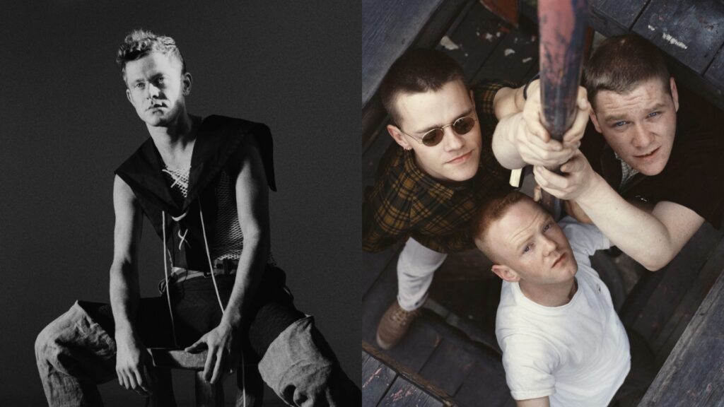 A black and white picture of Perfume Genius (Left) and a picture of the group Bronski Beat (right)