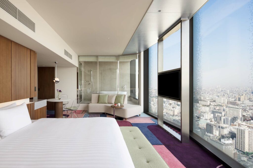 A hotel corner room overlooking Tokyo