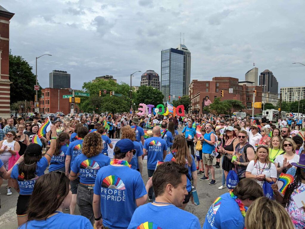 People walking in a Pride parade