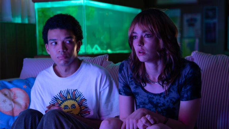 Justice Smith and Brigette Lundy-Paine in a still from In Saw the TV Glow