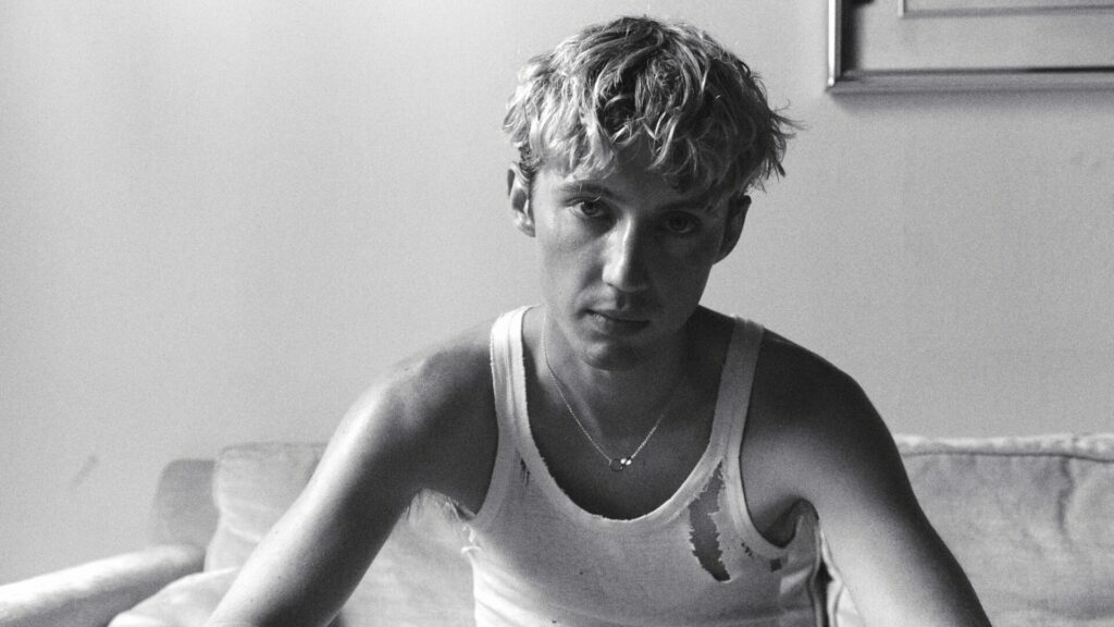 A black and white picture of Troye Sivan