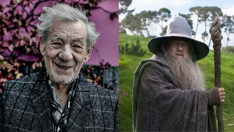 Sir Ian McKellen (Left) and Sir Ian McKellen as Gandalf in The Hobbit (Right)