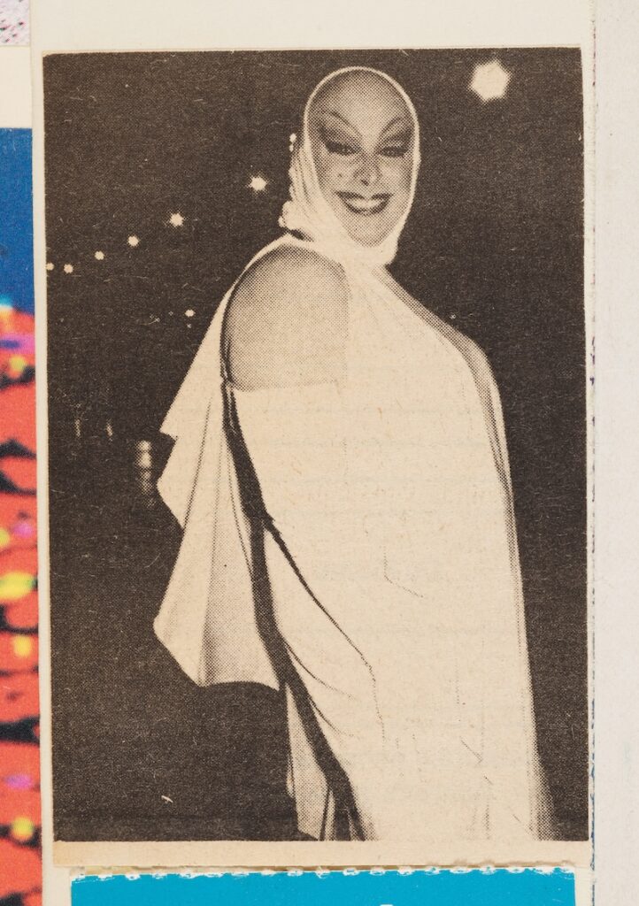 Divine at the Metropolitan Museum, New York, 1976, in a white hooded outfit