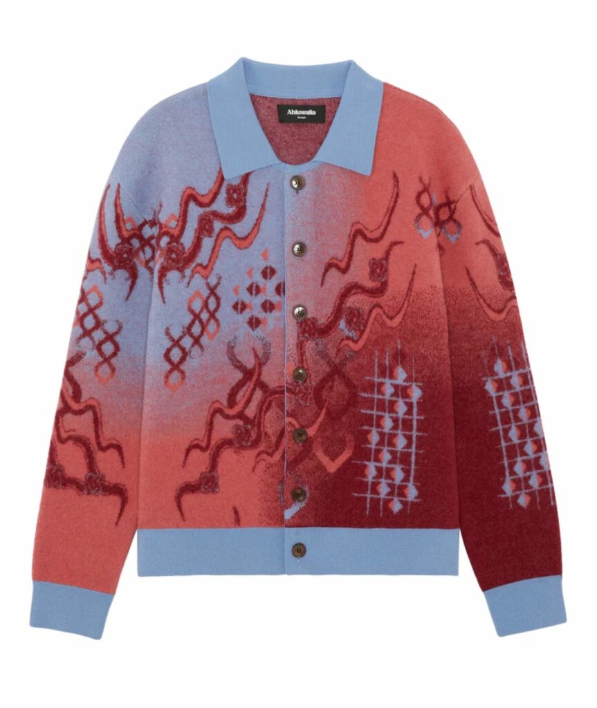 Ahluwalia blue and red printed knit cardigan