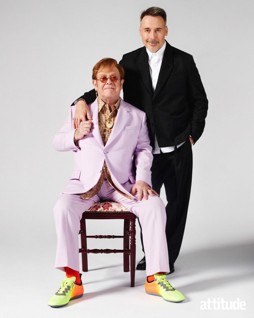 Elton and husband David Furnish in the new issue of Attitude (Image: Attitude)