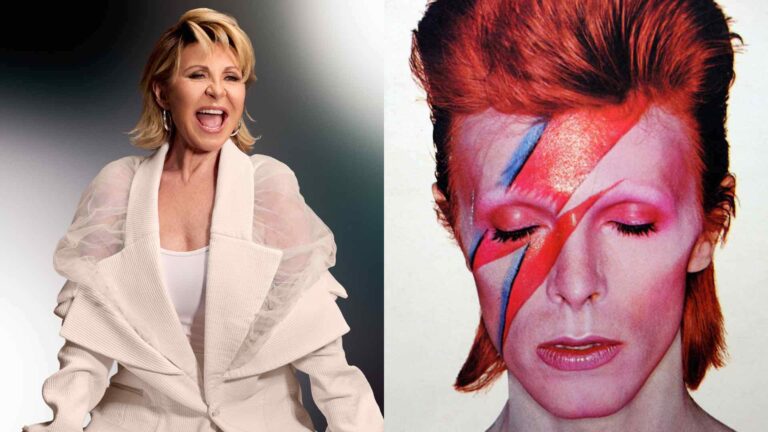 Lulu in her Attitude shoot, and David Bowie in the artwork for Aladdin Sane (Images: Attitude/RCA)