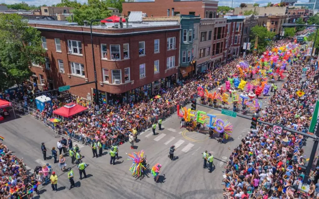 People celebrating Pride in Chicago on the streets