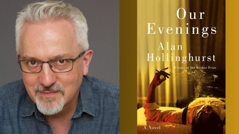 Alan Hollinghurst portrait and the cover of his novel Our Evenings