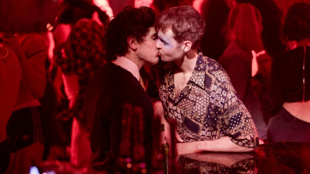 A still from the TV show Lost Boys and Fairies featuring two men kissing