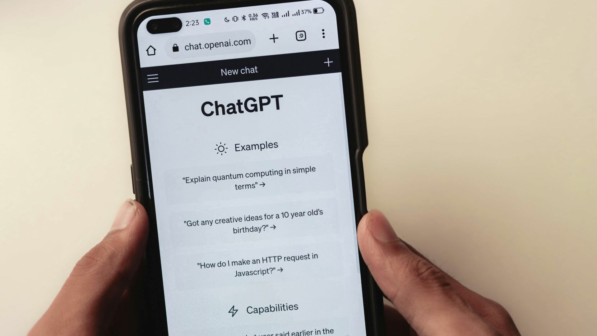 A smartphone with ChatGPT open