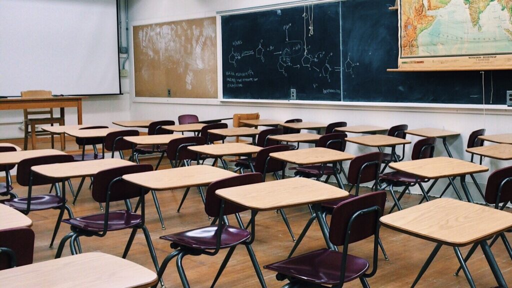 A stock photo of an empty classroom