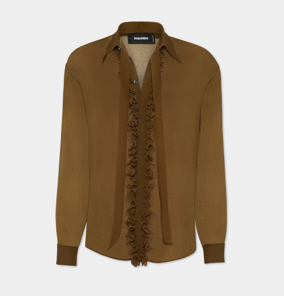 Dsquared2 brown ruffle sheer shirt