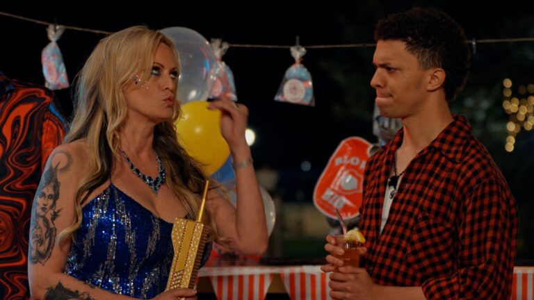 Stormy with a contestant on the new season of For the Love of Dilfs season three (Image: OUTflix)