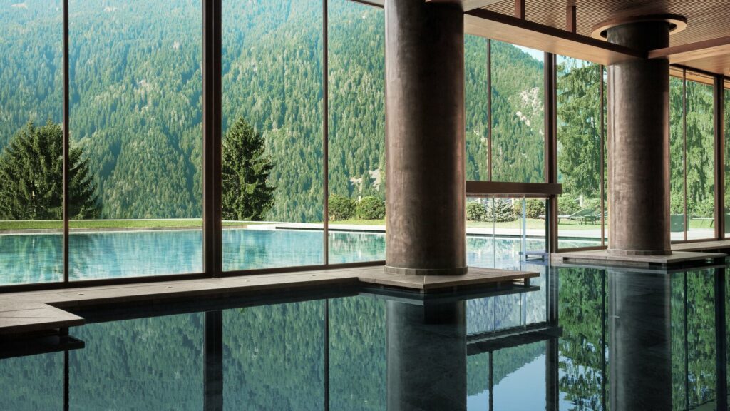 Indoor/outdoor swimming pool with Mountain View