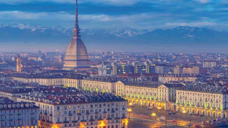 View of Turin at sunset