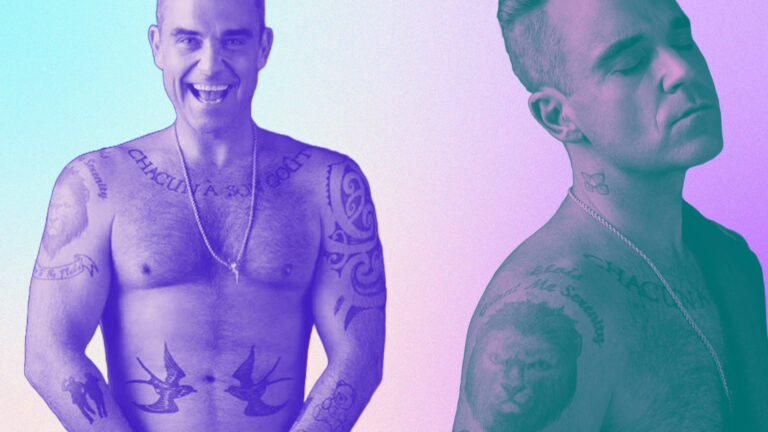 Stylised composite of Robbie Williams shirtless