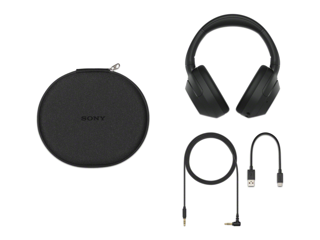 Black Sony headphones and a carrying case