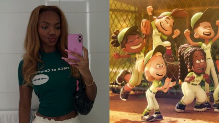 On the left, Chanel Stewart taking a selfie. On the right, a screenshot from Disney's 'Win or Lose' series.